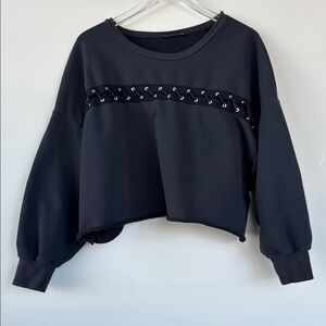 Zara Cropped Black Batwing Sleeve Sweatshirt Size Large